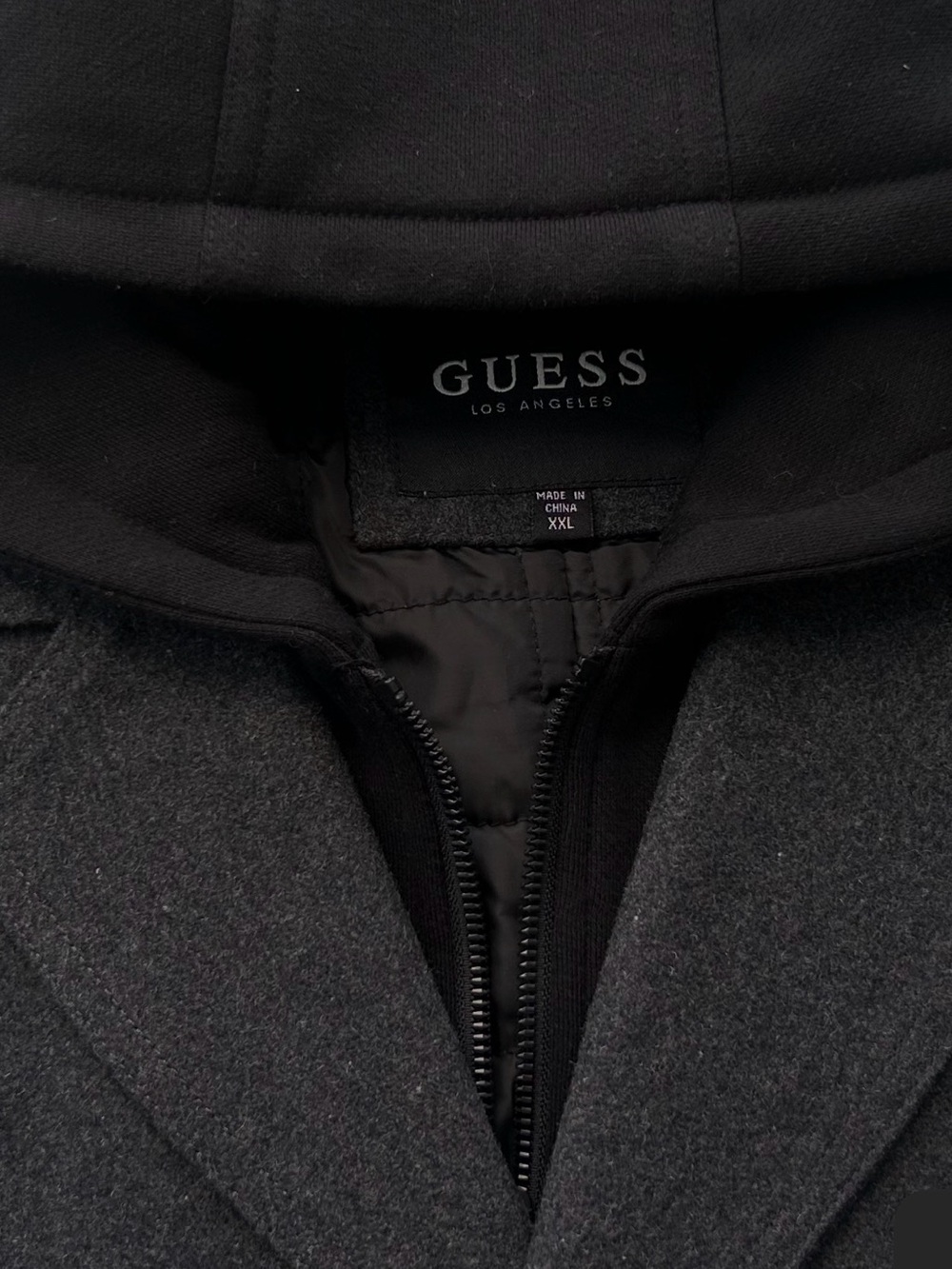 GUESS Men’s Black Hooded Wool-Blend Pea Coat